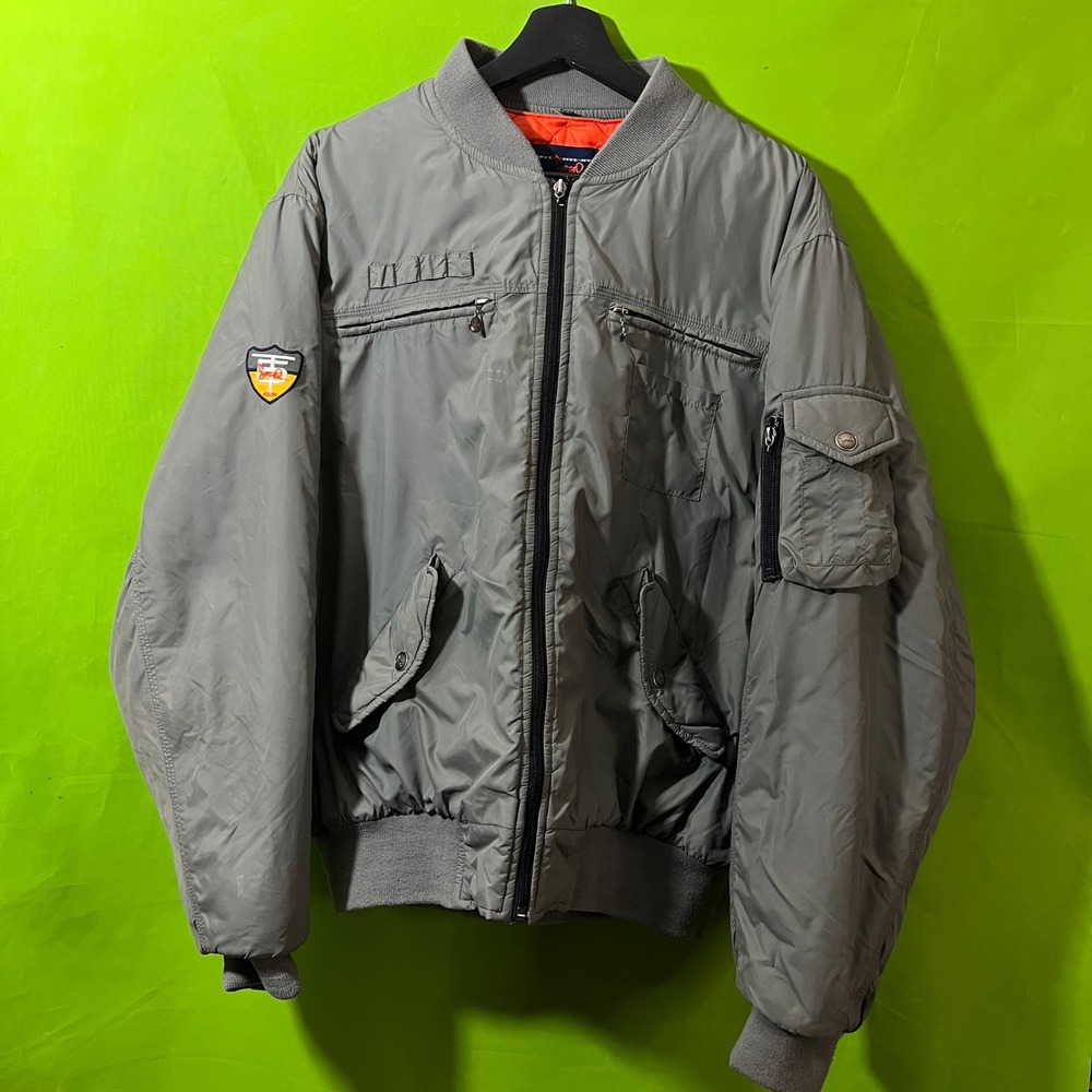 Triple Five Soul NYC VTG Bomber Jacket Grey Orange‎ Lining Y2K Large Streetwear